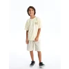 LCW Kids Bej Bisiklet Yaka Oversize Tok Kumaş Erkek Çocuk Tişört