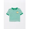 LCW Kids Yeşil Bisiklet Yaka Çizgili Kısa Kollu Kız Çocuk Tişört
