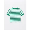 LCW Kids Yeşil Bisiklet Yaka Çizgili Kısa Kollu Kız Çocuk Tişört