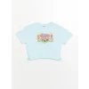 LCW Kids Mavi Bisiklet Yaka Baskılı Kısa Kollu Kız Çocuk Tişört