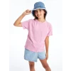 LCW Kids Pembe Bisiklet Yaka Nakışlı Kısa Kollu Kız Çocuk Tişört