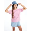 LCW Kids Pembe Bisiklet Yaka Nakışlı Kısa Kollu Kız Çocuk Tişört