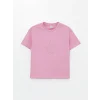 LCW Kids Pembe Bisiklet Yaka Nakışlı Kısa Kollu Kız Çocuk Tişört