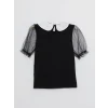 LCW Kids Siyah Bebe Yaka Kısa Kollu Kız Çocuk Tişört