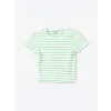 LCW Kids Yeşil Bisiklet Yaka Çizgili Kısa Kollu Kız Çocuk Tişört