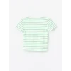 LCW Kids Yeşil Bisiklet Yaka Çizgili Kısa Kollu Kız Çocuk Tişört