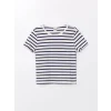 LCW Kids Lacivert Bisiklet Yaka Çizgili Kısa Kollu Kız Çocuk Tişört