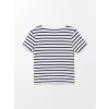 LCW Kids Lacivert Bisiklet Yaka Çizgili Kısa Kollu Kız Çocuk Tişört