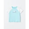 LCW Kids Turkuaz Bisiklet Yaka Baskılı Kısa Kollu Kız Çocuk Tişört