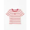LCW Kids Pembe Bisiklet Yaka Çizgili Kısa Kollu Kız Çocuk Crop Tişört
