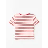 LCW Kids Pembe Bisiklet Yaka Çizgili Kısa Kollu Kız Çocuk Crop Tişört