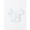 LCW Kids Ekru Kare Yaka Çiçekli Kız Çocuk Crop Bluz