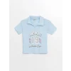 LCW Kids Mavi Polo Yaka Baskılı Kısa Kollu Kız Çocuk Tişört