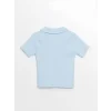 LCW Kids Mavi Polo Yaka Baskılı Kısa Kollu Kız Çocuk Tişört