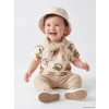 LCW baby Ekru Bisiklet Yaka Hayvan Baskılı Erkek Bebek Tişört ve Pantolon
