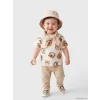 LCW baby Ekru Bisiklet Yaka Hayvan Baskılı Erkek Bebek Tişört ve Pantolon