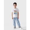 LCW Kids Beyaz Bisiklet Yaka Baskılı Erkek Çocuk Tişört