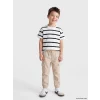 LCW Kids Ekru Bisiklet Yaka Çizgili Erkek Çocuk Tişört