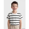 LCW Kids Ekru Bisiklet Yaka Çizgili Erkek Çocuk Tişört
