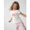 LCW Kids Beyaz Bisiklet Yaka Baskılı Kız Çocuk Tişört