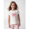 LCW Kids Beyaz Bisiklet Yaka Baskılı Kız Çocuk Tişört