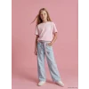 LCW Kids Mavi Wideleg Taş İşlemeli Kız Çocuk Jean Pantolon