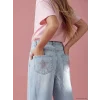 LCW Kids Mavi Wideleg Taş İşlemeli Kız Çocuk Jean Pantolon
