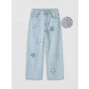 LCW Kids Mavi Wideleg Taş İşlemeli Kız Çocuk Jean Pantolon