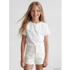 LCW Kids Ekru Bebe Yaka Fiyonklu Kız Çocuk Tişört