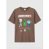 LCW Kids Kahverengi Bisiklet Yaka Minecraft Baskılı Erkek Çocuk Tişört