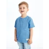 LCW Kids Mavi Bisiklet Yaka Kısa Kollu Çizgili Erkek Bebek Tişört