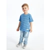 LCW Kids Mavi Bisiklet Yaka Kısa Kollu Çizgili Erkek Bebek Tişört