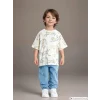 LCW Kids Bej Bisiklet Yaka Kısa Kollu Baskılı Erkek Bebek Tişört