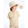LCW Kids Bej Bisiklet Yaka Kısa Kollu Dokulu Kumaş Erkek Bebek Tişört