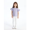 LCW Kids Lila Bisiklet Yaka Nakışlı Kız Bebek Tişört