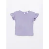 LCW Kids Lila Bisiklet Yaka Nakışlı Kız Bebek Tişört