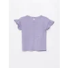 LCW Kids Lila Bisiklet Yaka Nakışlı Kız Bebek Tişört