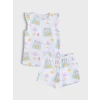 LCW baby Ekru Bisiklet Yaka Baskılı Kız Bebek Şortlu Pijama Takımı