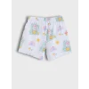 LCW baby Ekru Bisiklet Yaka Baskılı Kız Bebek Şortlu Pijama Takımı
