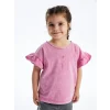 LCW Kids Pembe Bisiklet Yaka Nakışlı Kız Bebek Tişört