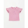 LCW Kids Pembe Bisiklet Yaka Nakışlı Kız Bebek Tişört