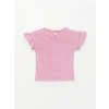 LCW Kids Pembe Bisiklet Yaka Nakışlı Kız Bebek Tişört