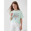 LCW Kids Yeşil Bisiklet Yaka Kız Çocuk Baskılı Tişört