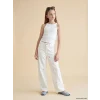 LCW Kids Beyaz Wideleg Nakışlı Kız Çocuk Pantolon