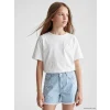 LCW Kids Beyaz Bisiklet Yaka Nakışlı Kız Çocuk Tişört