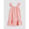 LCW Kids Pembe Kare Yaka Nakışlı Kız Çocuk Müslin Elbise