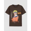 LCW Kids Kahverengi Bisiklet Yaka Naruto Baskılı Erkek Çocuk Tişört