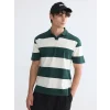 XSIDE Yeşil Polo Yaka Çizgili Penye Erkek Tişört