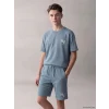 LCW Kids Mavi Bisiklet Yaka Baskılı Erkek Çocuk Soft Touch Tişört