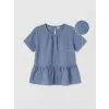 LCW Kids Mavi Bisiklet Yaka Fırfırlı Kız Çocuk Müslin Bluz